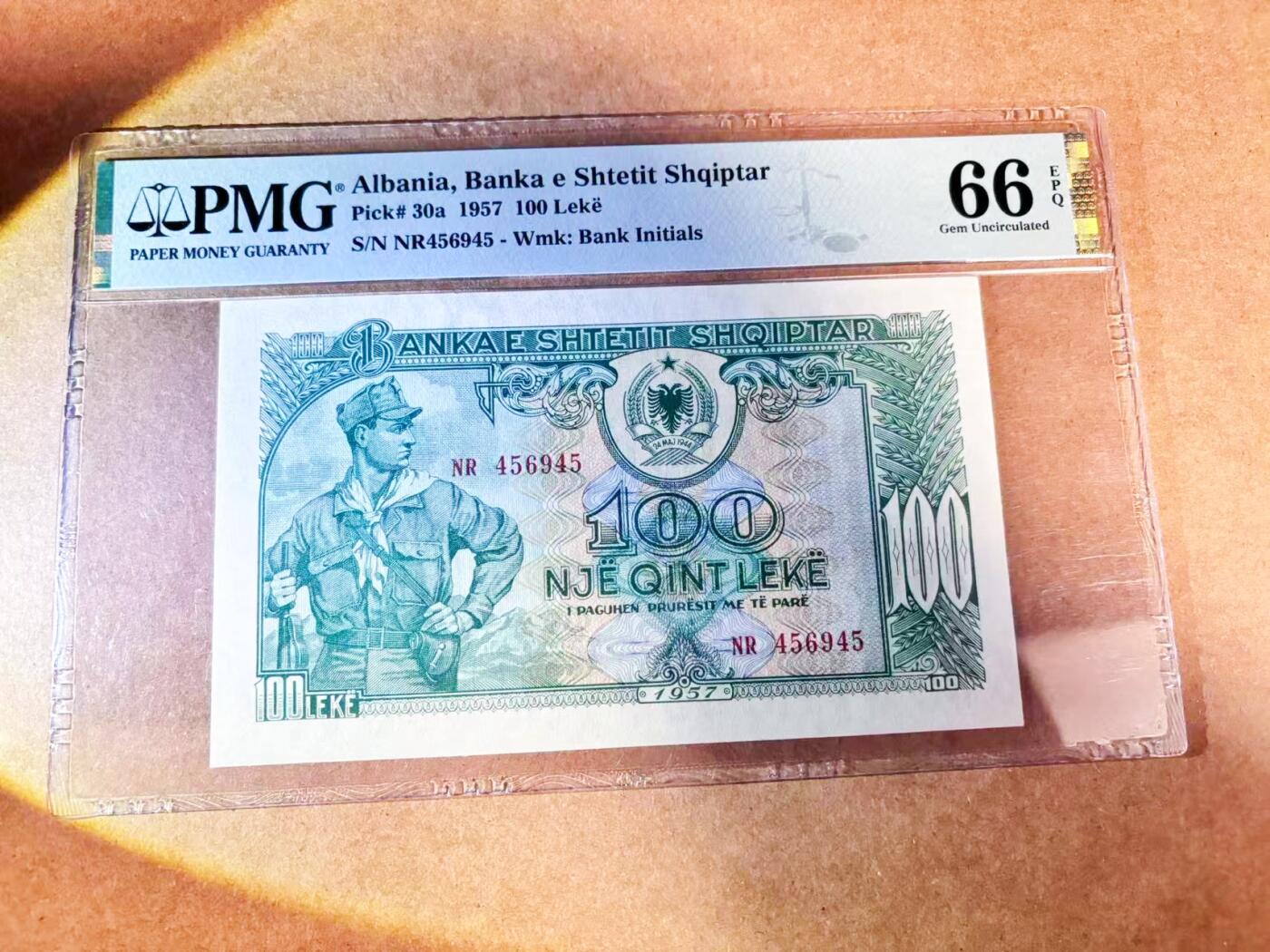 【Blue Auction】世界纸币精拍第769期——18级TOP拍卖/信誉/品质/专业/高效💫 阿尔巴尼亚 1957年100列克 PMG66EPQ 