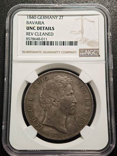 【德藏】世界币章拍卖第159期(元旦专场拍卖) - 1840年 德国巴伐利亚路德维希一世丢勒雕像在纽伦堡落成2泰勒纪念大银币 NGC UNC 状态安逸
