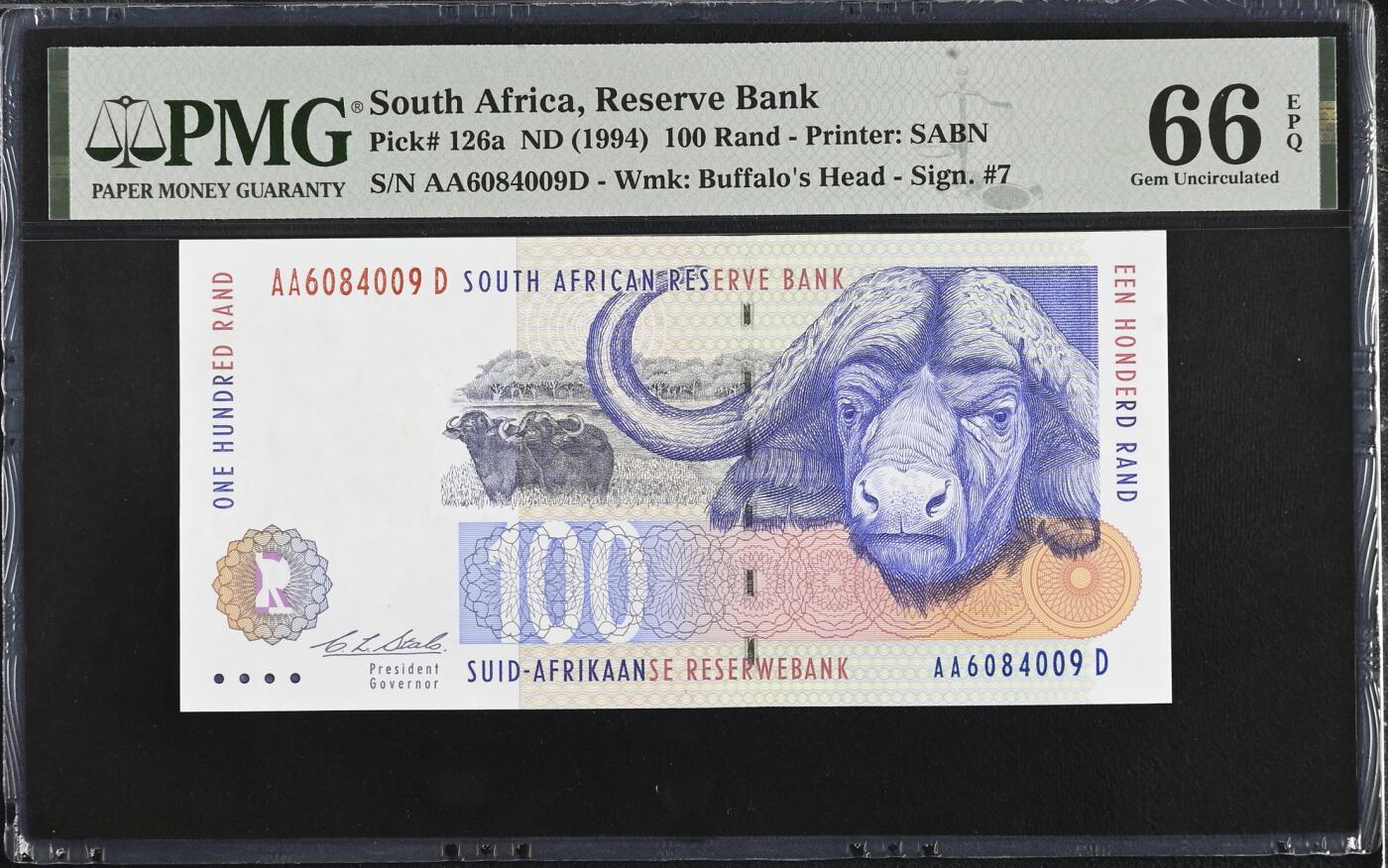 《艾美收藏》第226期-12.28周日外币精品场-蛇年收官 南非100兰特 PMG66E 1994年 AA冠