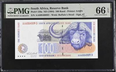 《艾美收藏》第226期-12.28周日外币精品场-蛇年收官 - 南非100兰特 PMG66E 1994年 AA冠