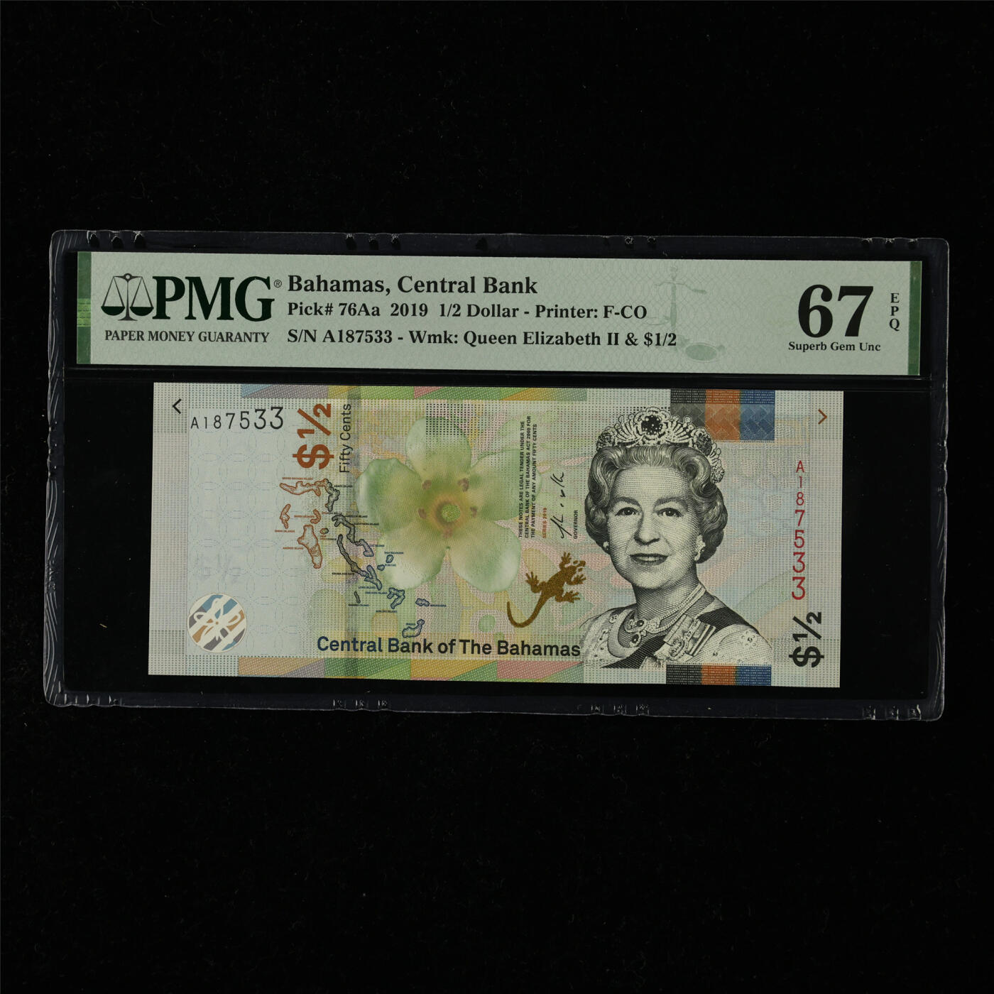 【亘邦集藏】第218期拍卖 2019年 巴哈马1/2元 PMG 67EPQ A187533