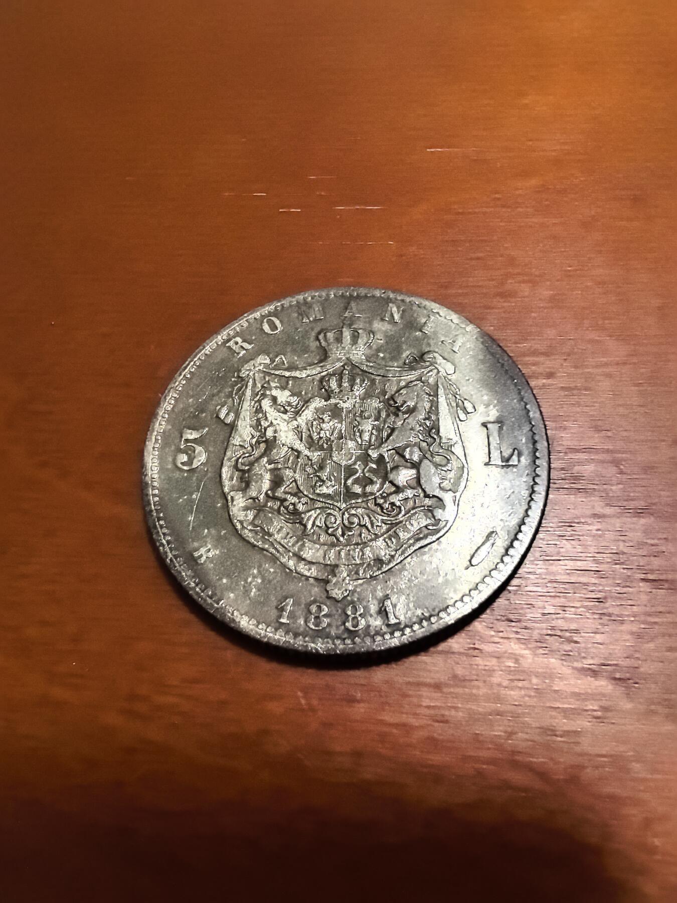 长老汇蛇年精选第八十八场拍卖 1881罗马尼亚卡罗尔一世5列银币，布加勒斯特造币厂，KM16，这个年份量最少，57万枚，25克900银