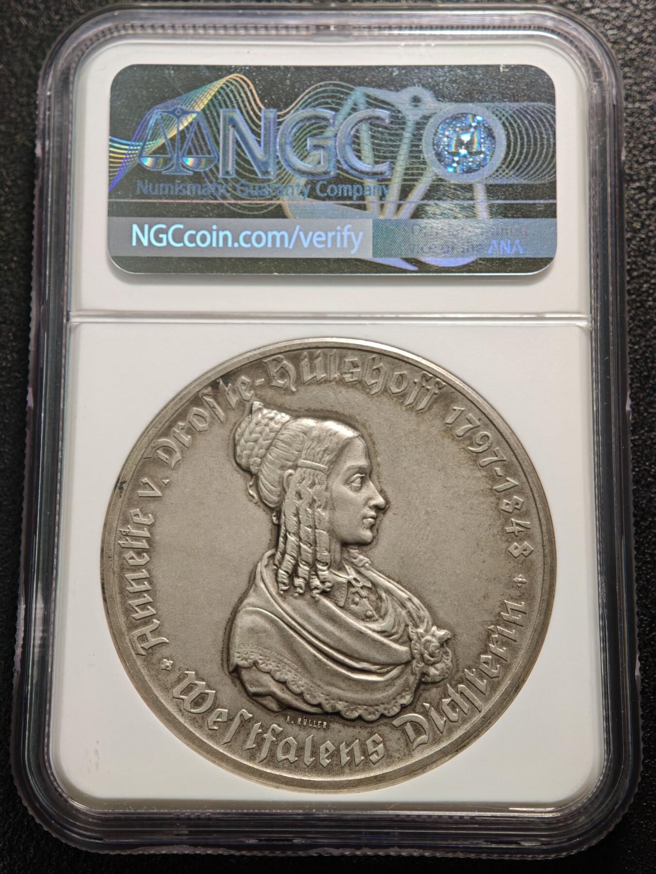 【德藏】世界币章拍卖第159期(元旦专场拍卖) 稀少品种！1923年 德国德紧威斯特法伦马币双面人像章 NGC MS62M 磨砂质感 人物刻画传神