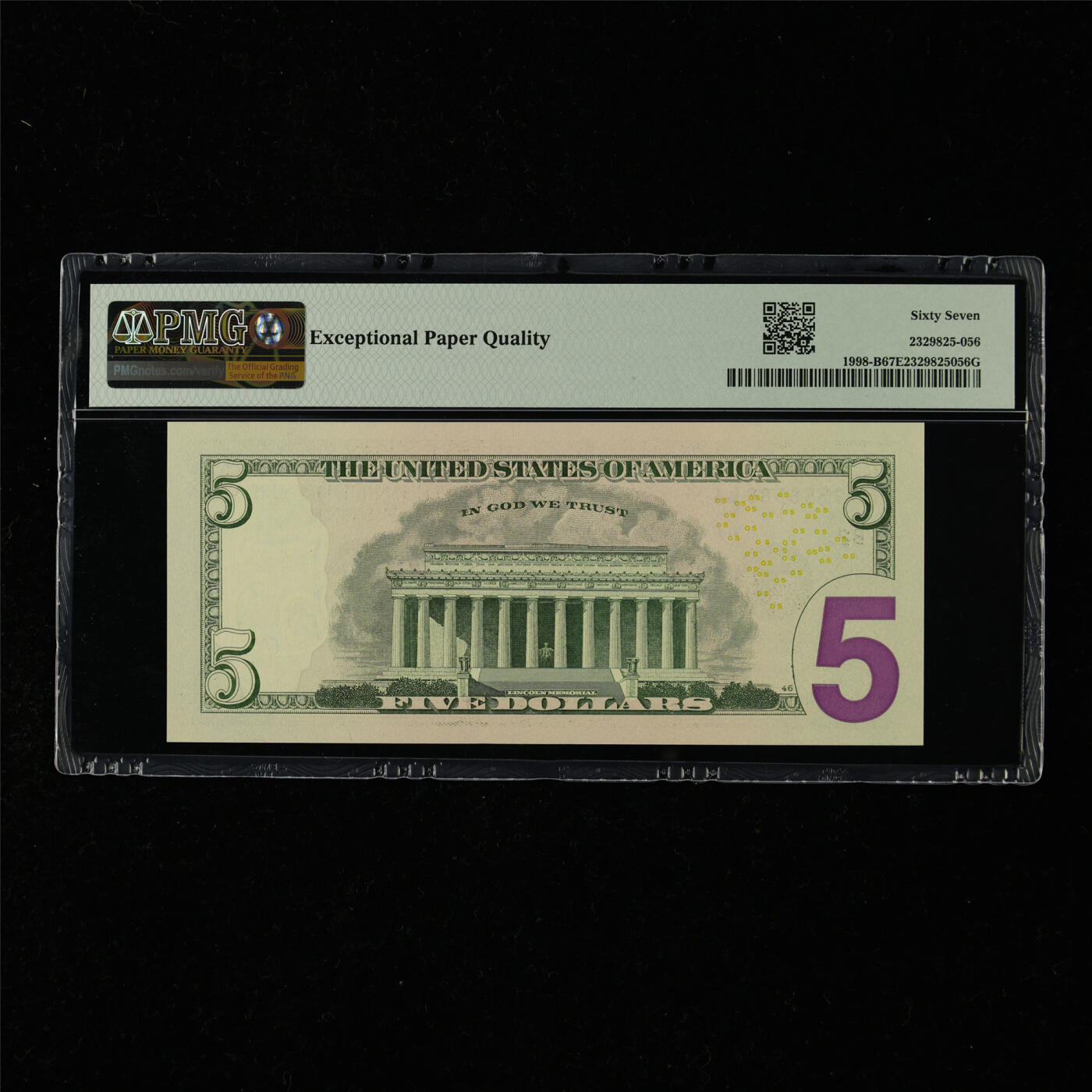 【亘邦集藏】第218期拍卖 2017年 美国5美元 PMG 67EPQ PB73589881A