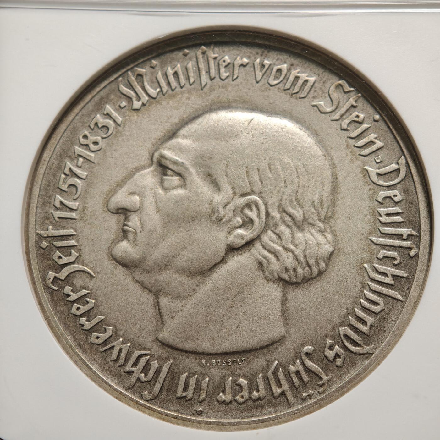 【德藏】世界币章拍卖第159期(元旦专场拍卖) 稀少品种！1923年 德国德紧威斯特法伦马币双面人像章 NGC MS62M 磨砂质感 人物刻画传神