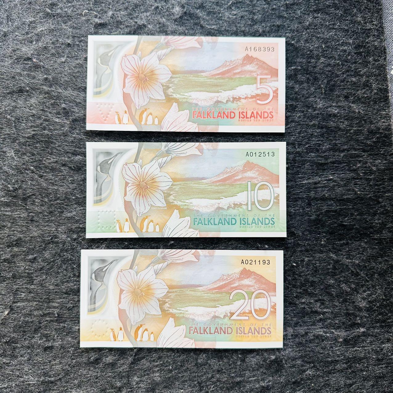 🇫🇯🇫🇰2530￥￥福克兰群岛2025年和斐济2026年全套Polymer塑料钞 393-513-193 尾3