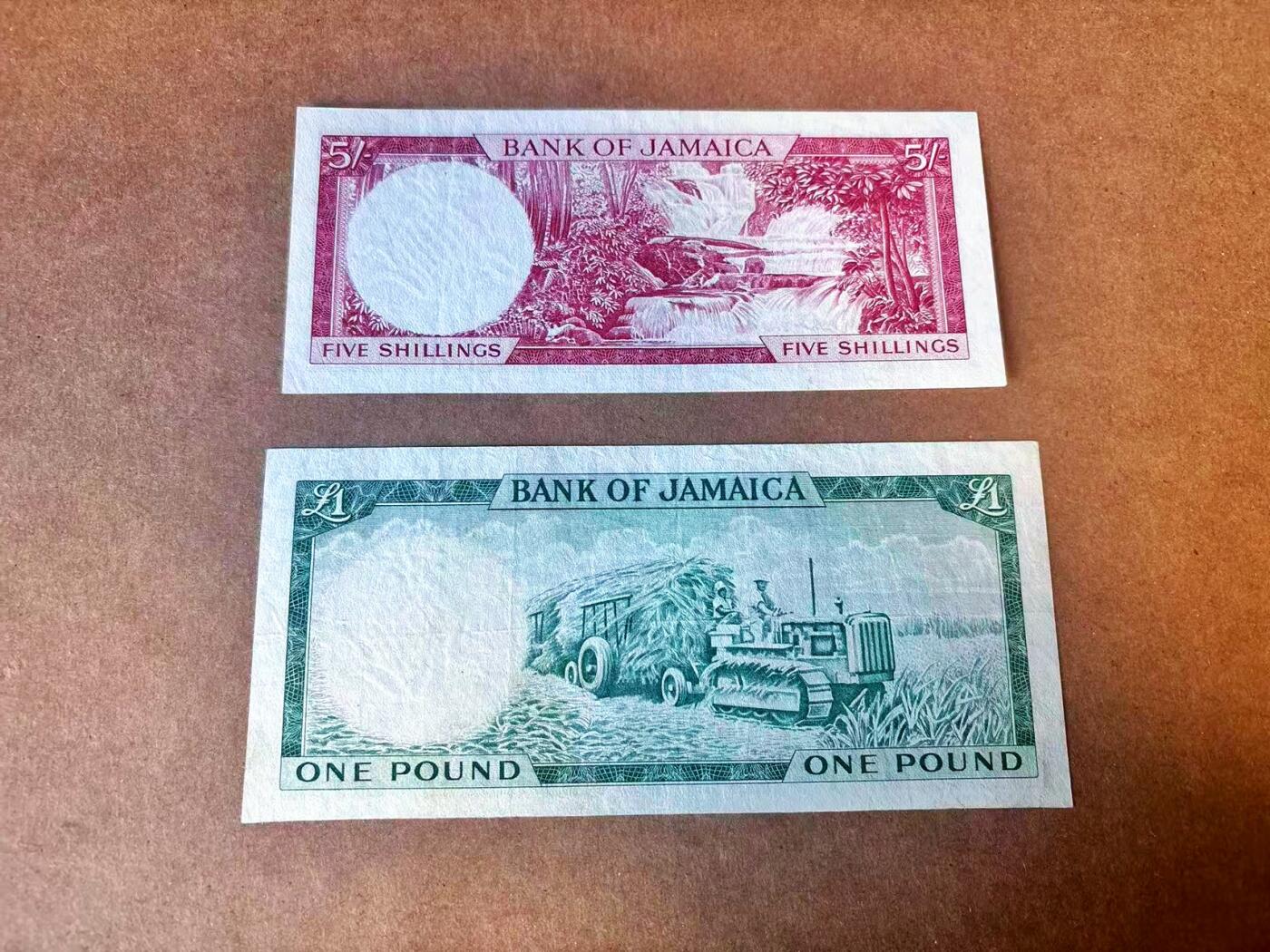 【Blue Auction】世界纸币精拍第769期——18级TOP拍卖/信誉/品质/专业/高效💫 【一组2张 含无47】牙买加 1960年5先令-1镑（与上一拍不同签名） 女王 品相如图