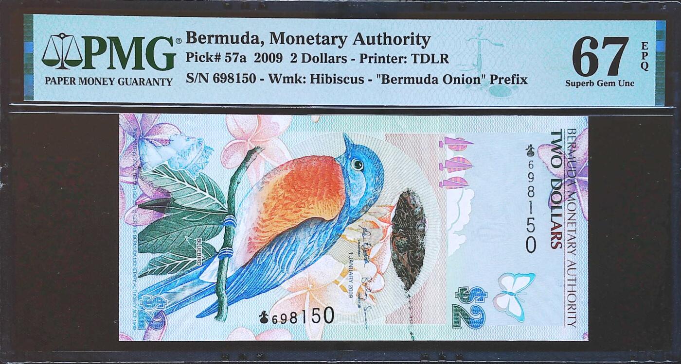 世界靓号纸钞第七十九期 2009年百慕大2元 稀少首发洋葱冠 全程无347 PMG67 2009年IBNS世界最佳纸币