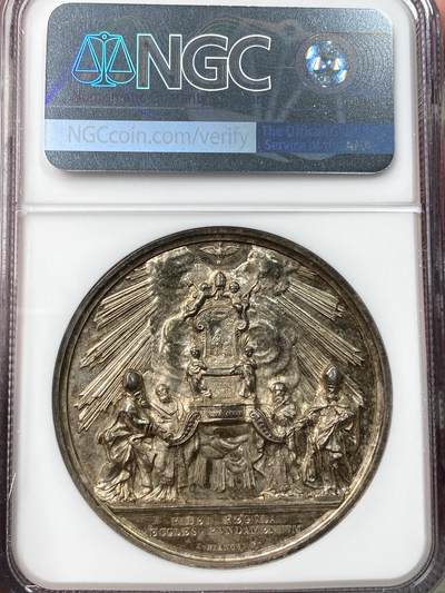 万国钱币拍卖第058期（万国新年大拍） NGC MS62 1860年梵蒂冈教皇国庇护九世纪念教宗通谕《Singulari quidem》大银章 高浮雕超级繁复的圣彼得宝座 极美七彩祥云包浆沁人心脾 通谕敦促所有主教和大主教抵制理性主义哲学及任何对天主教信仰的侵蚀