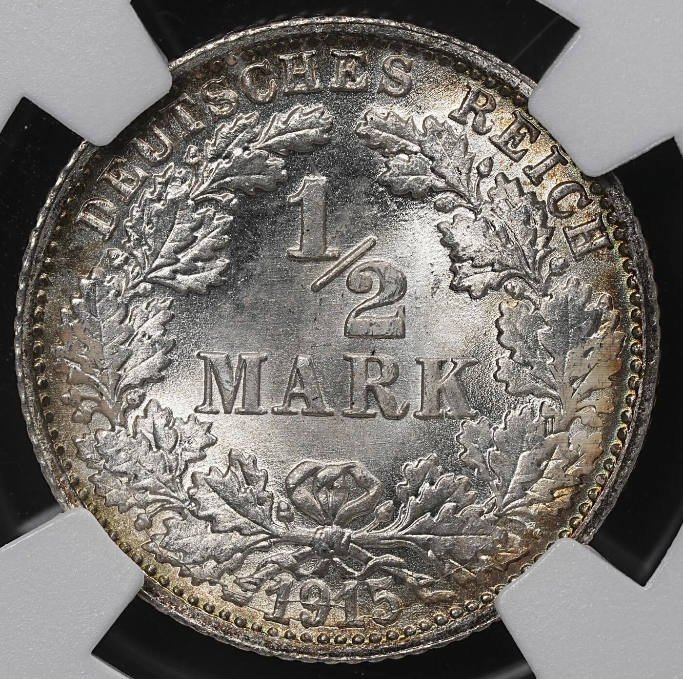 修遠堂世界钱币第九十九期 NGC MS67 1915年德国1/2马克银币 F厂铭