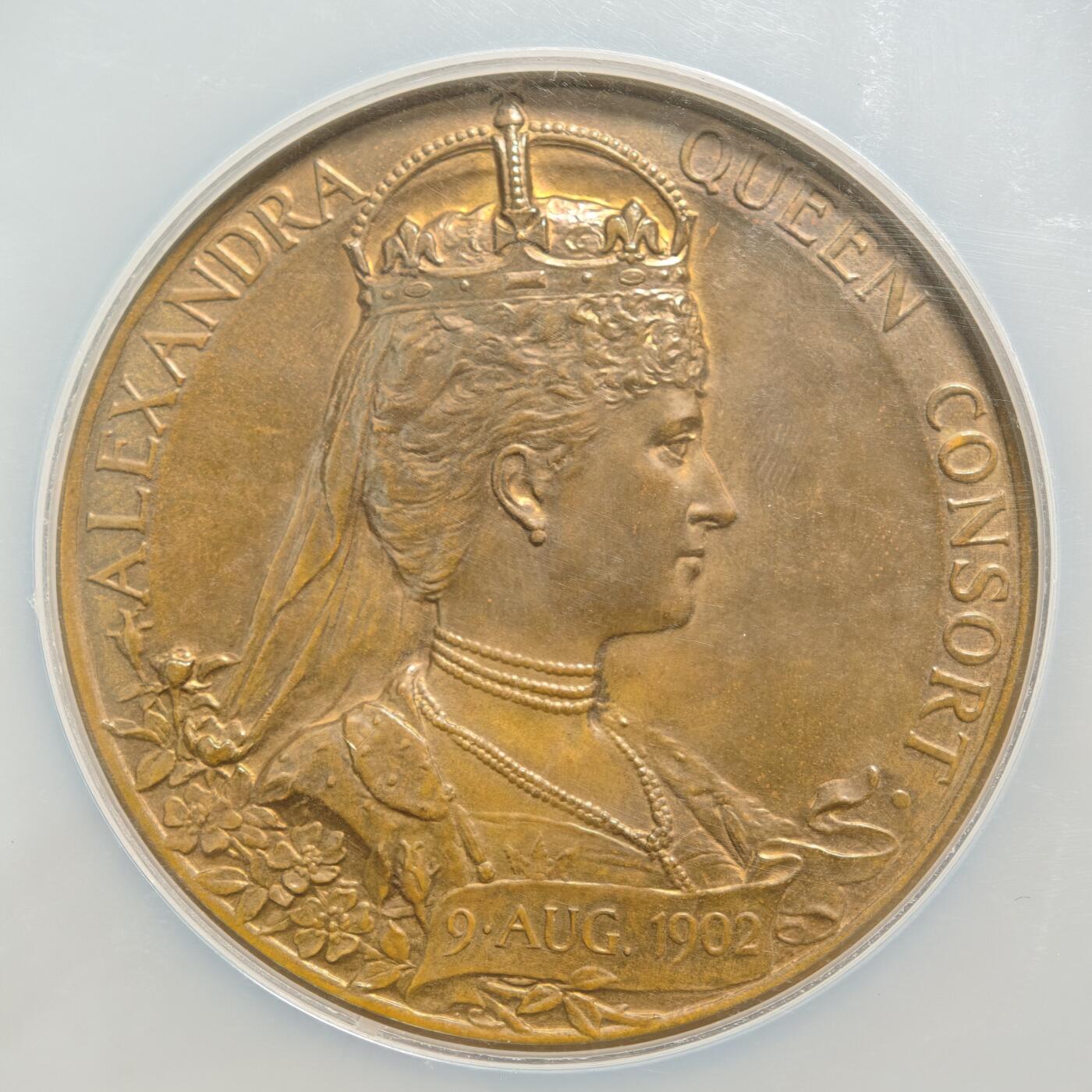 【德藏】世界币章拍卖第159期(元旦专场拍卖) 1902年 英国爱德华七世加冕55mm纪念大铜章 NGC MS64BN 经典品种 状态一流