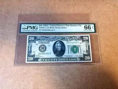 【Blue Auction】世界纸币精拍第769期——18级TOP拍卖/信誉/品质/专业/高效💫 - 【初版数字区号】美国 1928A 20美金 PMG66EPQ 少见堪萨斯版