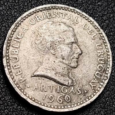 泉币菌-第156场-精品福利场 - 乌拉圭1960年50分 铜镍币，民族英雄阿蒂加斯