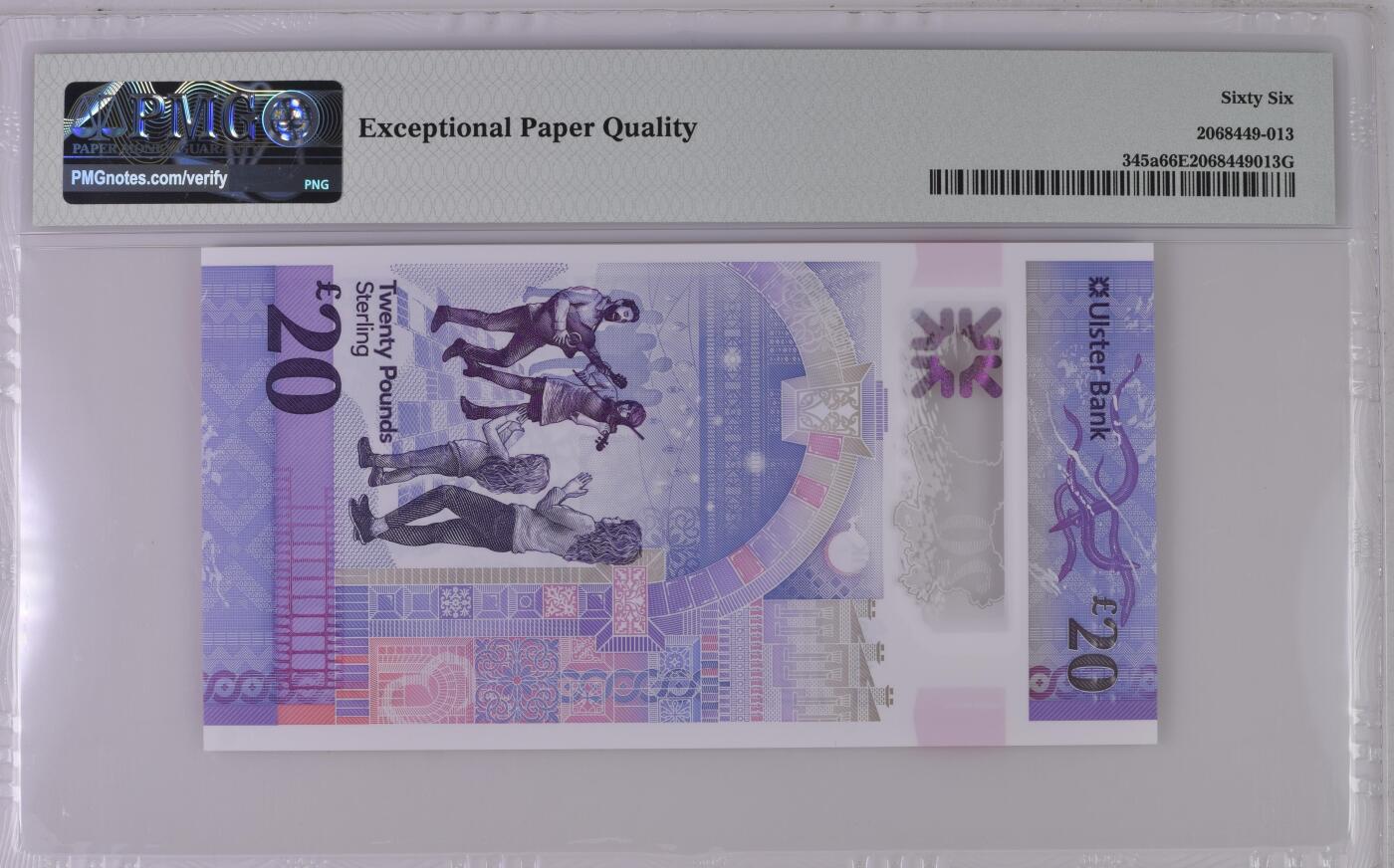 🐍甜小邱世界纸币收藏🐍第138期精品场💐 稀少AA首发冠 a版 PMG66 北爱尔兰 20镑 Ulster银行（已绝版）2019 
