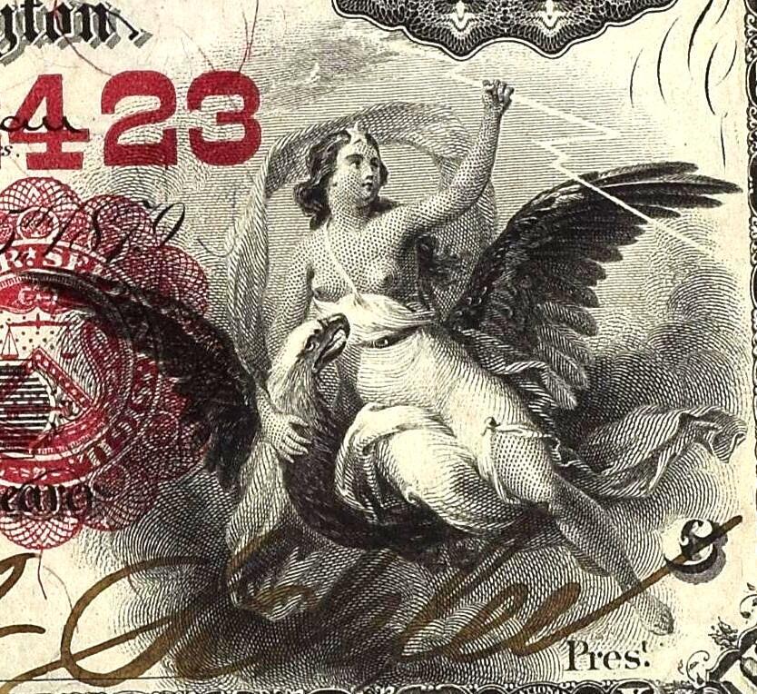 【Blue Auction】世界纸币精拍第769期——18级TOP拍卖/信誉/品质/专业/高效💫 美国 俄亥俄州哥伦布银行 1875年10美金 早期国民券 小银行存世量很少 存世9张中的1张 大票幅设计 PMG45EPQ 原票状态佳 正面为富兰克林经典的风筝实验、雄鹰及手握闪电的自由女神 背面为经典大场景油画《发现密西西比河》 这张手签大气 油墨凹凸感非常好 拿在手上气场十足非常吸引人 如今该年份国民券好品很少出现 非1882版可比拟的