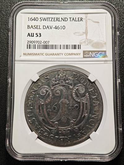 【德藏】世界币章拍卖第159期(元旦专场拍卖) - 1640年 瑞士巴塞尔西里西亚布雷斯劳泰勒大银币 NGC AU53 深彩包浆 西里西亚布雷斯劳市，西里西亚是神圣罗马帝国的重要邦领，布雷斯劳是其核心城市；1640年正值三十年战争（1618-1648） 末期，欧洲局势动荡，该银币是战时西里西亚的流通与储藏货币