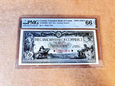 【Blue Auction】世界纸币精拍第769期——18级TOP拍卖/信誉/品质/专业/高效💫 - 【唯一冠军分罕见 早期大票幅版】加拿大 1917年10元 墨丘利 丰收女神等众神雕刻精美PMG66EPQ 样钞 大票幅视觉效果远胜1935版 值得收藏