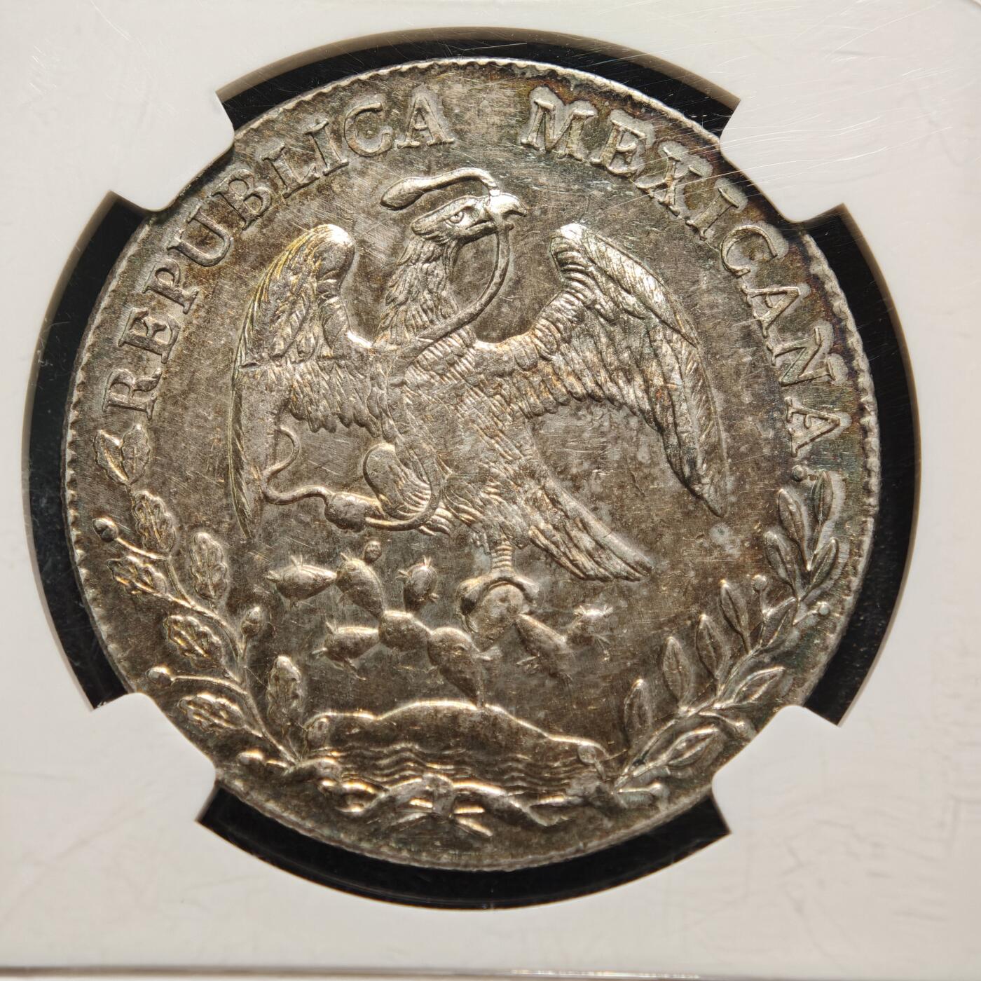 【德藏】世界币章拍卖第159期(元旦专场拍卖) 1896年 墨西哥花边鹰洋8瑞尔银币 NGC MS61 深彩包浆