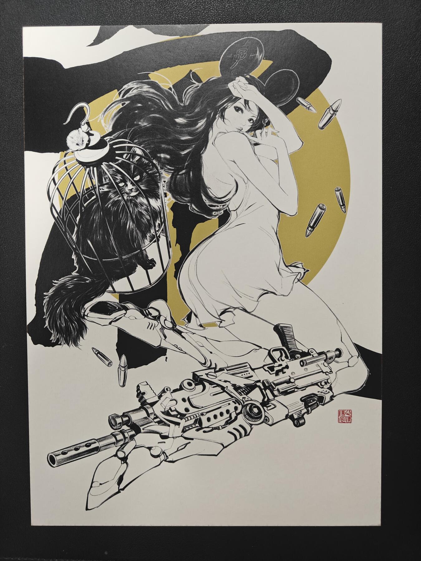 天玑星卡拍第155期《12.29年终场周一截拍》持续收拍收评中 满赠卡需备注 【签绘复制画】田宇 十二生肖 机甲美人 鼠 A4复制画