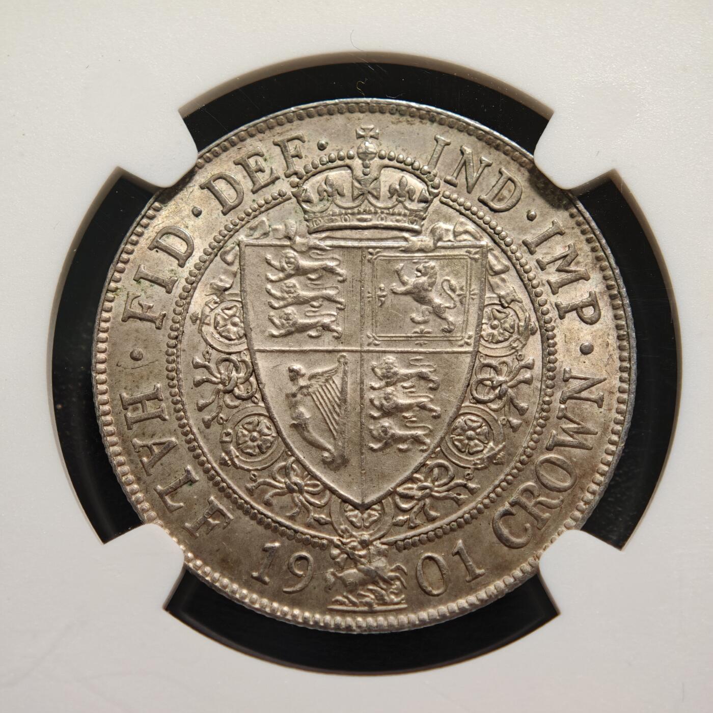 【德藏】世界币章拍卖第159期(元旦专场拍卖) 1901年 英国维多利亚女王半克朗银币 NGC MS63 原味淡包浆 原光俱在