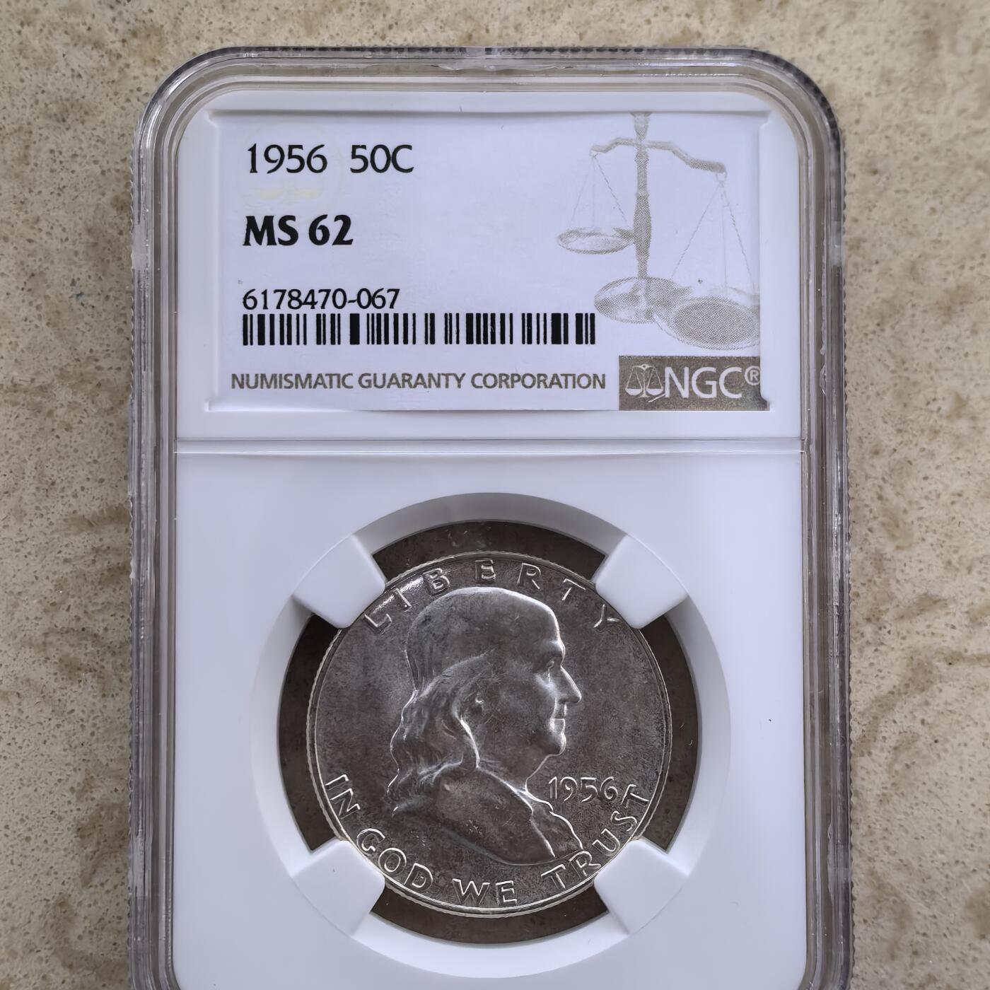 道一币馆币章第一百六十场 NGC MS62 美国1956年富兰克林50美分银币