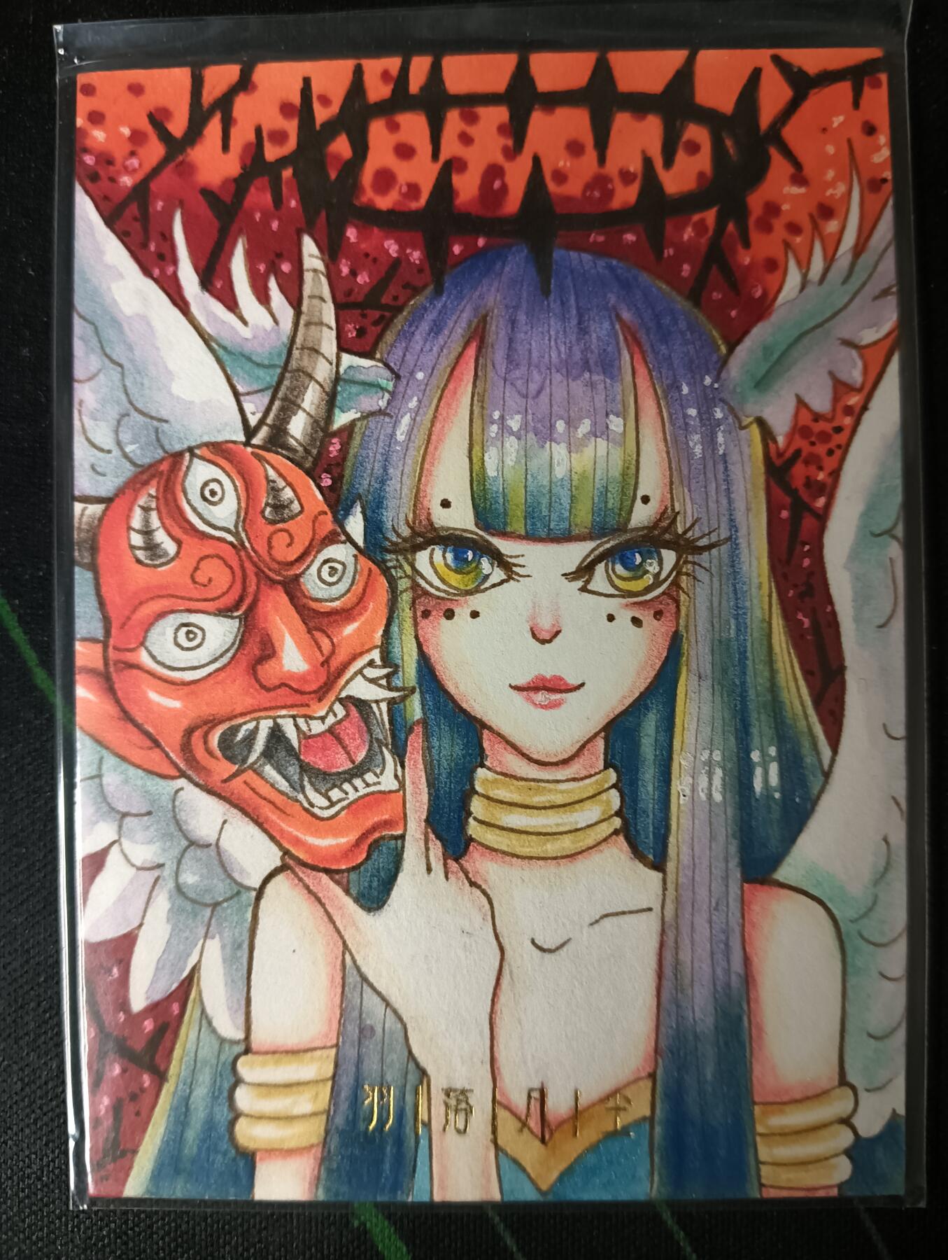 花开卡拍第53期（12月28号周日截拍，品控勿拍!!!拍品不寄存，运费5元，自制卡难免瑕疵，可能存在轻微撞角爆边等出厂瑕疵，品控介意勿拍！） 手绘卡 画师：大鱼 天使与恶鬼