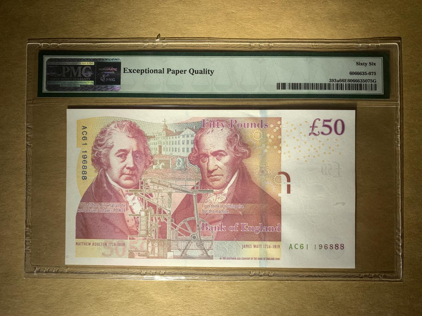 【礼羽收藏】🌏世界钱币拍卖第117期 时间改为今晚20:30开始拍卖  【AC61 196888】2010年英国F序列50镑纸币 女王钞 无3457尾888 倒置号 倒置豹子号