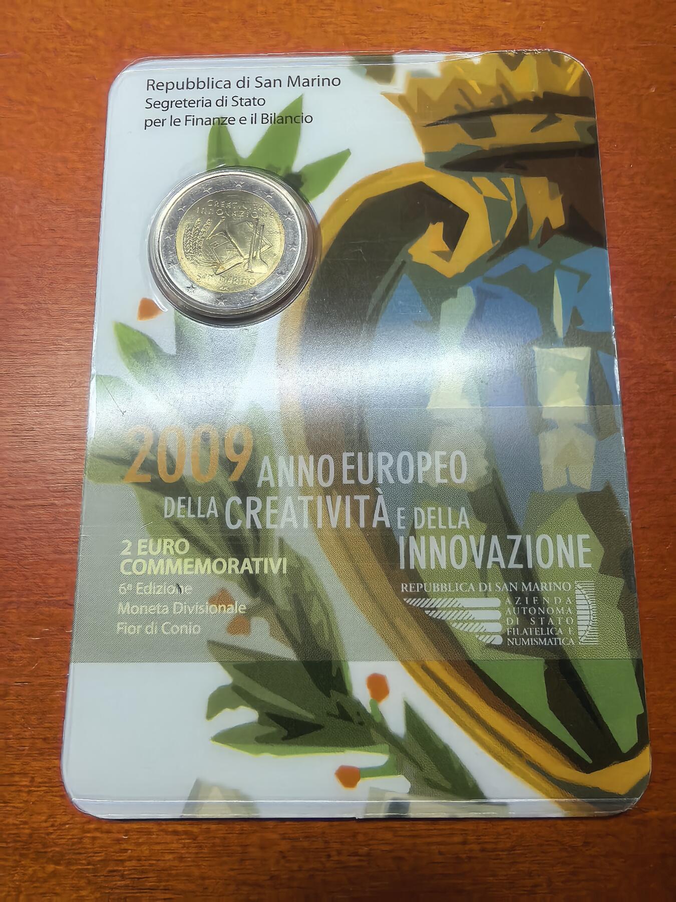 长老汇蛇年精选第八十八场拍卖 2009圣马力诺创新2欧元双金属币卡装，克书标价55美金