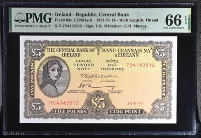 🐍甜小邱世界纸币收藏🐍第138期精品场💐 - PMG66 爱尔兰 5镑 拉弗蕾夫人 1971-75