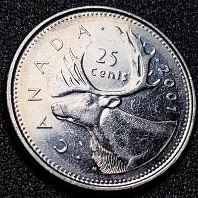 泉币菌-第155场-精品福利场 - 带光美品 高币值 加拿大2001年1/4加拿大元 伊丽莎白二世 驯鹿 24mm 