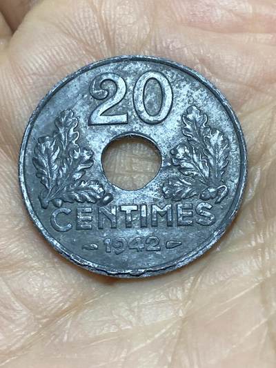 2025年第一百四十三场(总第一百六十九场）外国好品散币场(免佣金) - 法国1942年20生丁(维希傀儡政府时期，第二版厚版，仅发行3年)