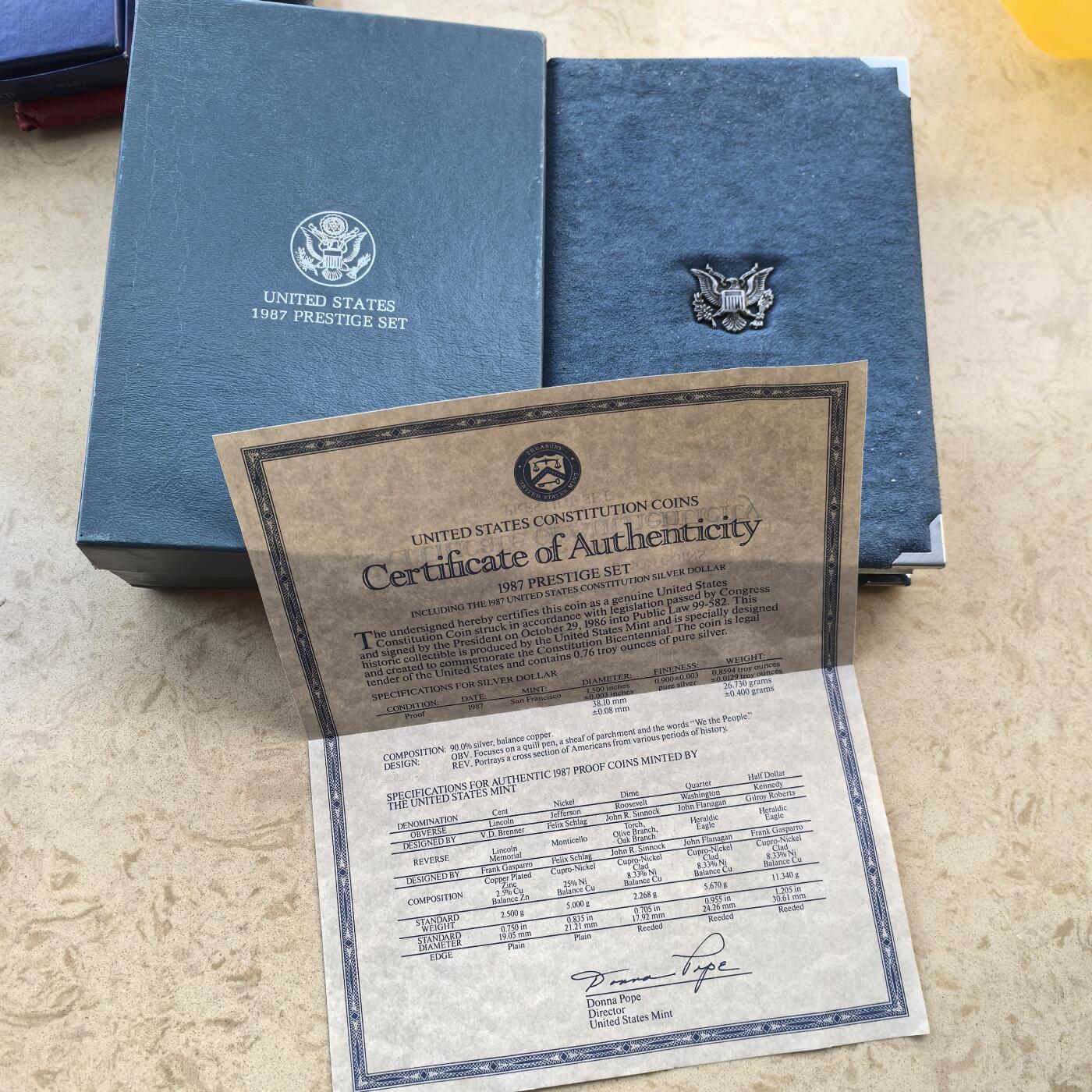 道一币馆币章第一百六十场 原盒证 美国1988年精制纪念币六枚套 含宪法颁布200周年1元银币
