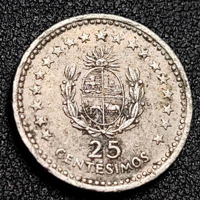 泉币菌-第156场-精品福利场 - 乌拉圭1960年25分 铜镍币，民族英雄阿蒂加斯