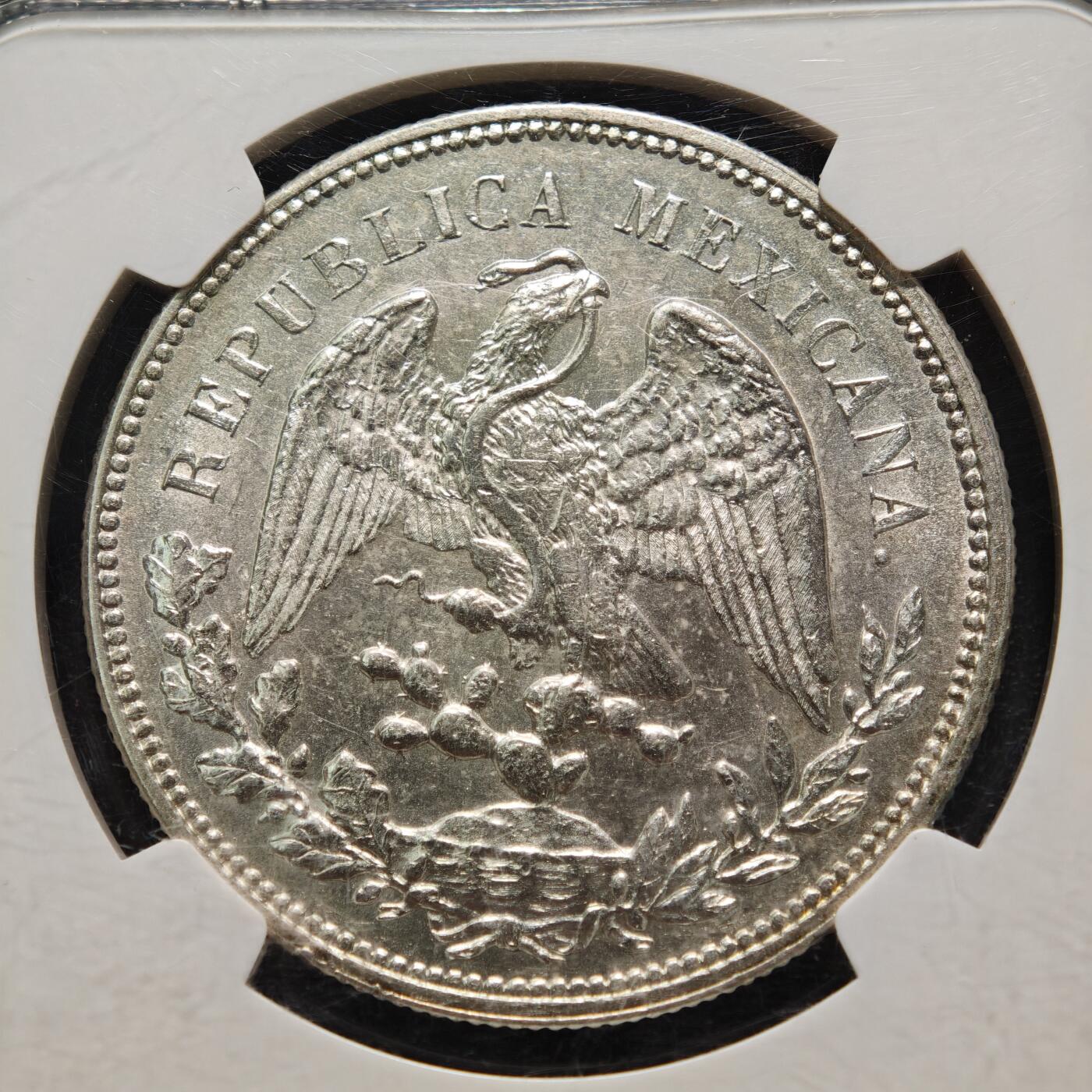 【德藏】世界币章拍卖第159期(元旦专场拍卖) 1908年 墨西哥直边鹰洋1比索银币 NGC MS61 原光十足