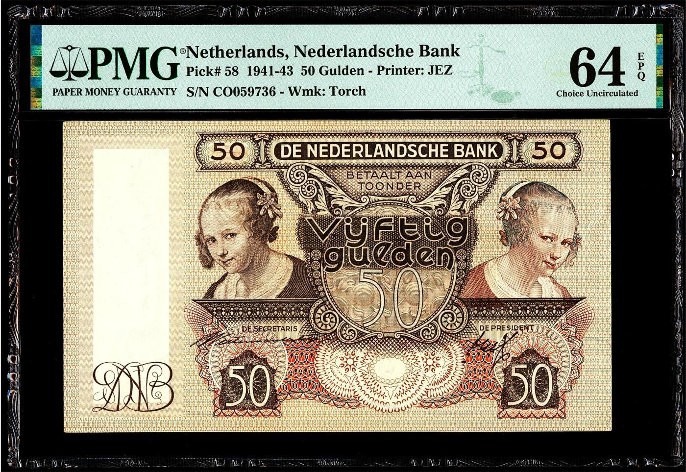 【Blue Auction】世界纸币精拍第769期——18级TOP拍卖/信誉/品质/专业/高效💫   荷兰 1941年首年 50盾 吃牡蛎的小女孩 PMG64EPQ 全新原票 设计非常漂亮经典