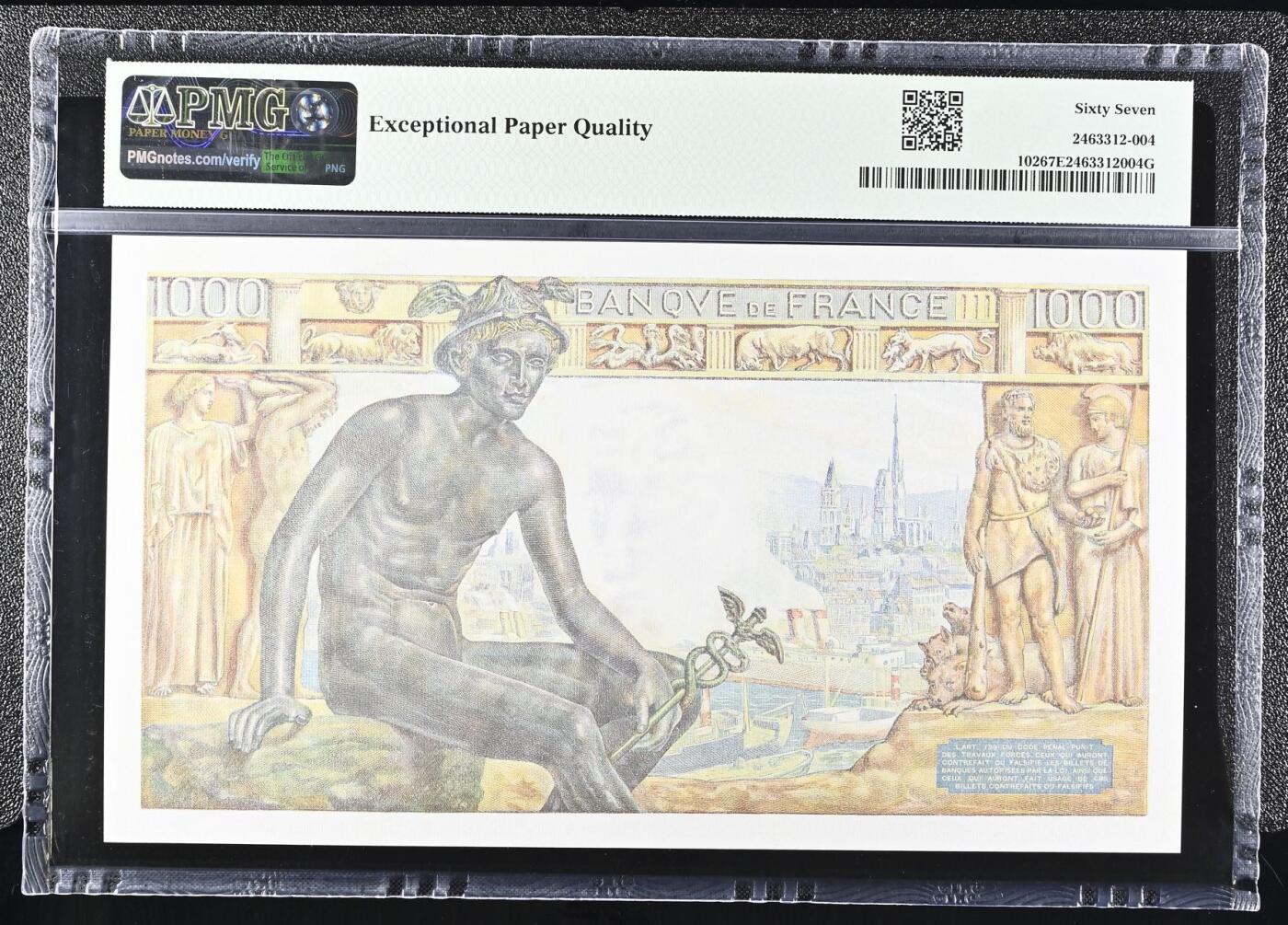 🐍甜小邱世界纸币收藏🐍第138期精品场💐 无347+倒置号 PMG67 法国 1000法郎 1942-44