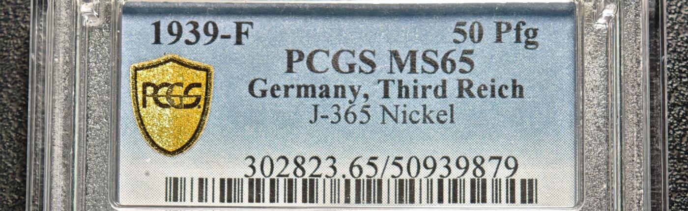 【德藏】世界币章拍卖第159期(元旦专场拍卖) 1939年 德国第三帝国50芬尼镍币 因二战时被大量回收制造虎式豹式坦克因此俗称