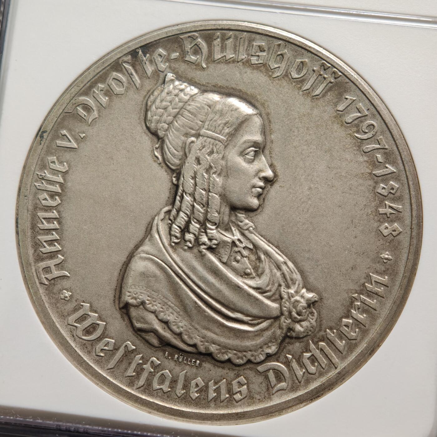 【德藏】世界币章拍卖第159期(元旦专场拍卖) 稀少品种！1923年 德国德紧威斯特法伦马币双面人像章 NGC MS62M 磨砂质感 人物刻画传神