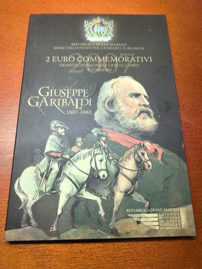 长老汇蛇年精选第八十八场拍卖 - 2007圣马力诺加里波第诞辰200周年2欧元双金属币卡装，克书标价75美金