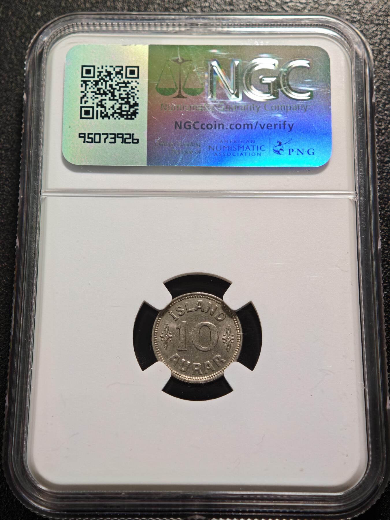 【德藏】世界币章拍卖第159期(元旦专场拍卖) 1922年 冰岛10奥拉镍币 NGC MS64 品相极佳