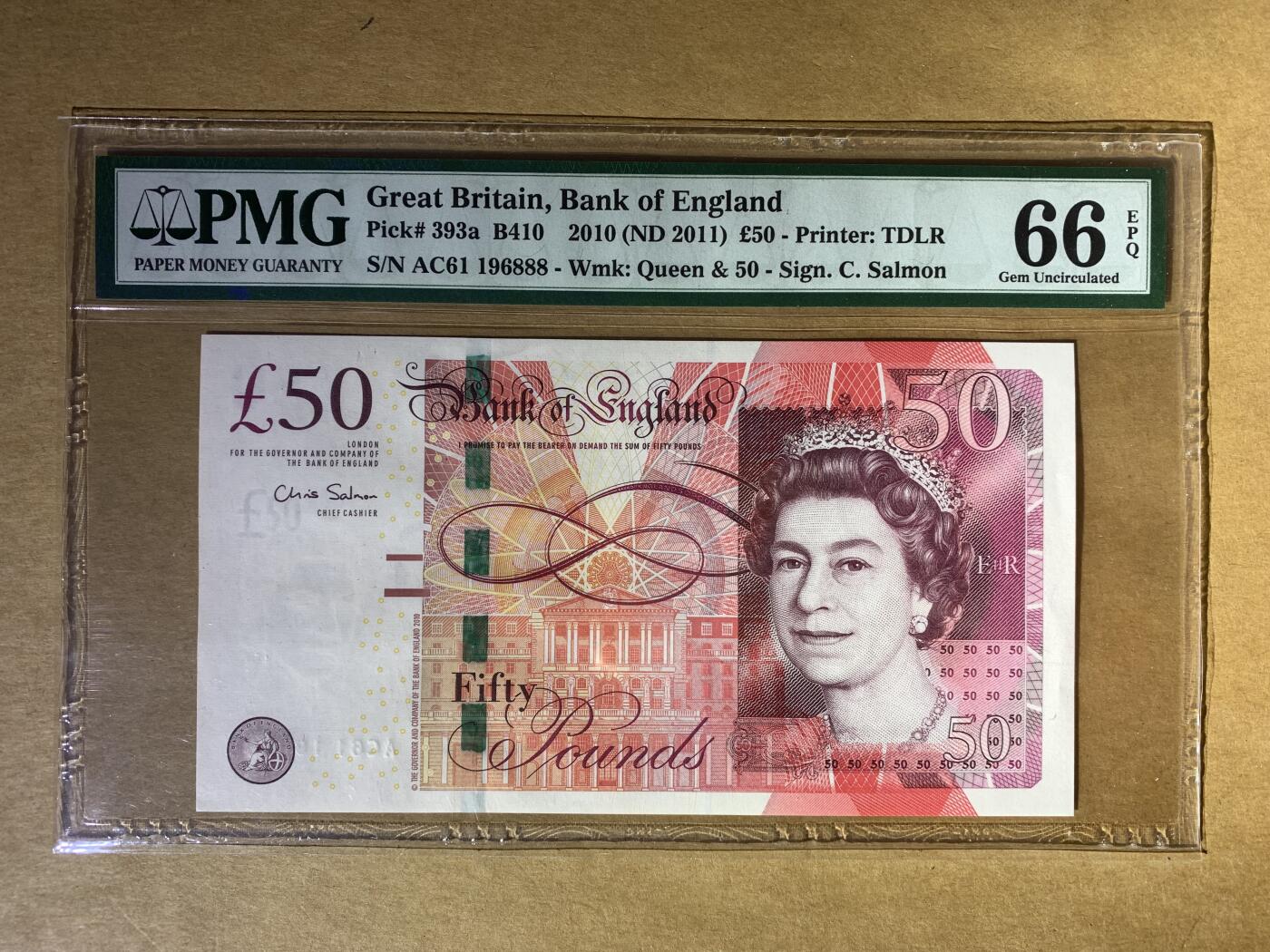 【礼羽收藏】🌏世界钱币拍卖第117期 时间改为今晚20:30开始拍卖  【AC61 196888】2010年英国F序列50镑纸币 女王钞 无3457尾888 倒置号 倒置豹子号