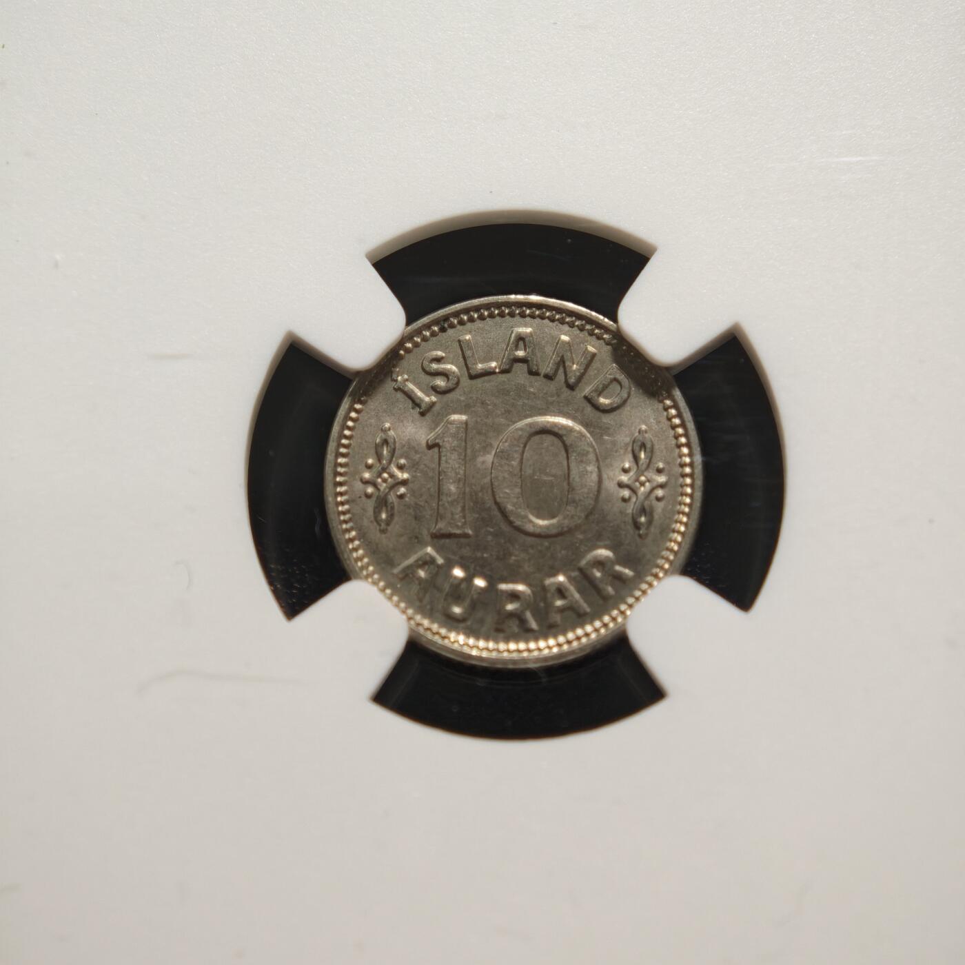 【德藏】世界币章拍卖第159期(元旦专场拍卖) 1922年 冰岛10奥拉镍币 NGC MS64 品相极佳