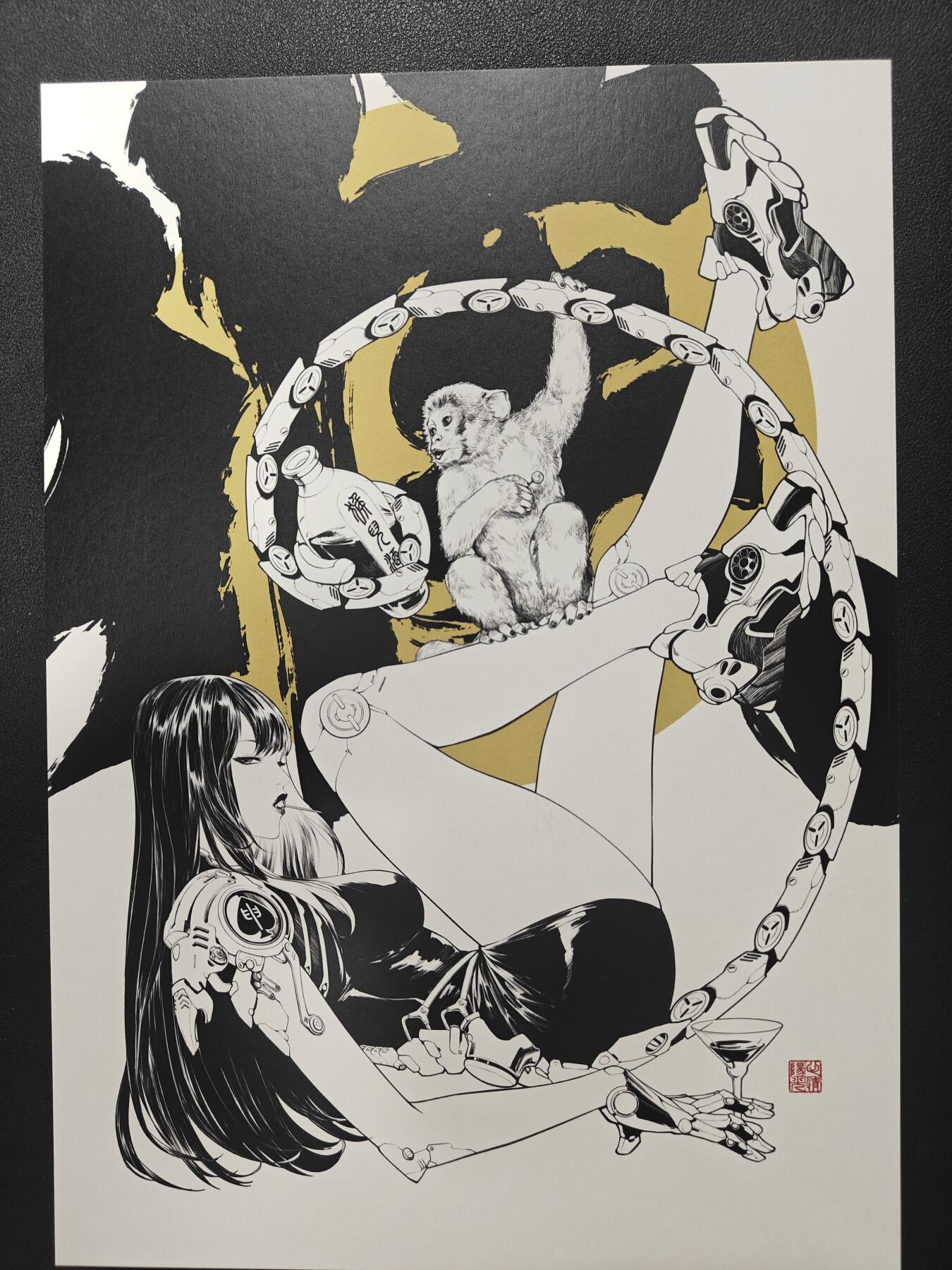 天玑星卡拍第155期《12.29年终场周一截拍》持续收拍收评中 满赠卡需备注 【签绘复制画】田宇 十二生肖 机甲美人 猴 A4复制画