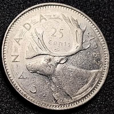 泉币菌-第155场-精品福利场 - 带光美品 高币值 加拿大1982年1/4加拿大元 伊丽莎白二世 驯鹿 24mm