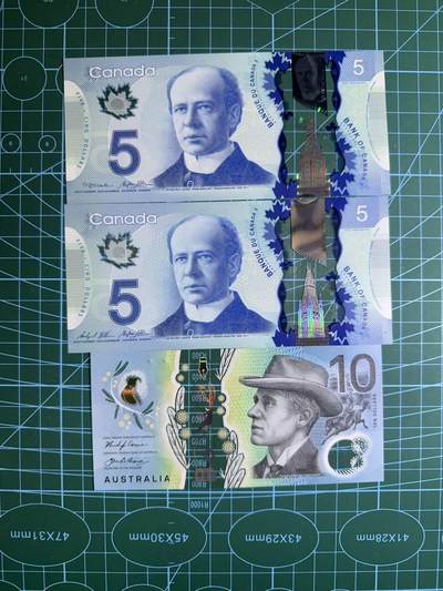 【炜奕收藏】，第五十四期，本场佣金已改，请大家注意 - 加拿大&澳大利亚共3张，UNC品相