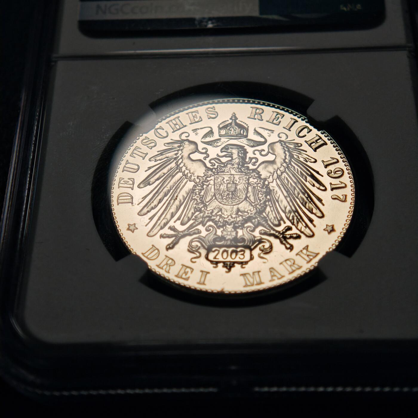 【德藏】世界币章拍卖第159期(元旦专场拍卖) 1917年 德国萨克森魏玛艾森纳赫邦马丁·路德宗教改革400周年3马克精制纪念银币 后铸 NGC PF69C 镜面十足