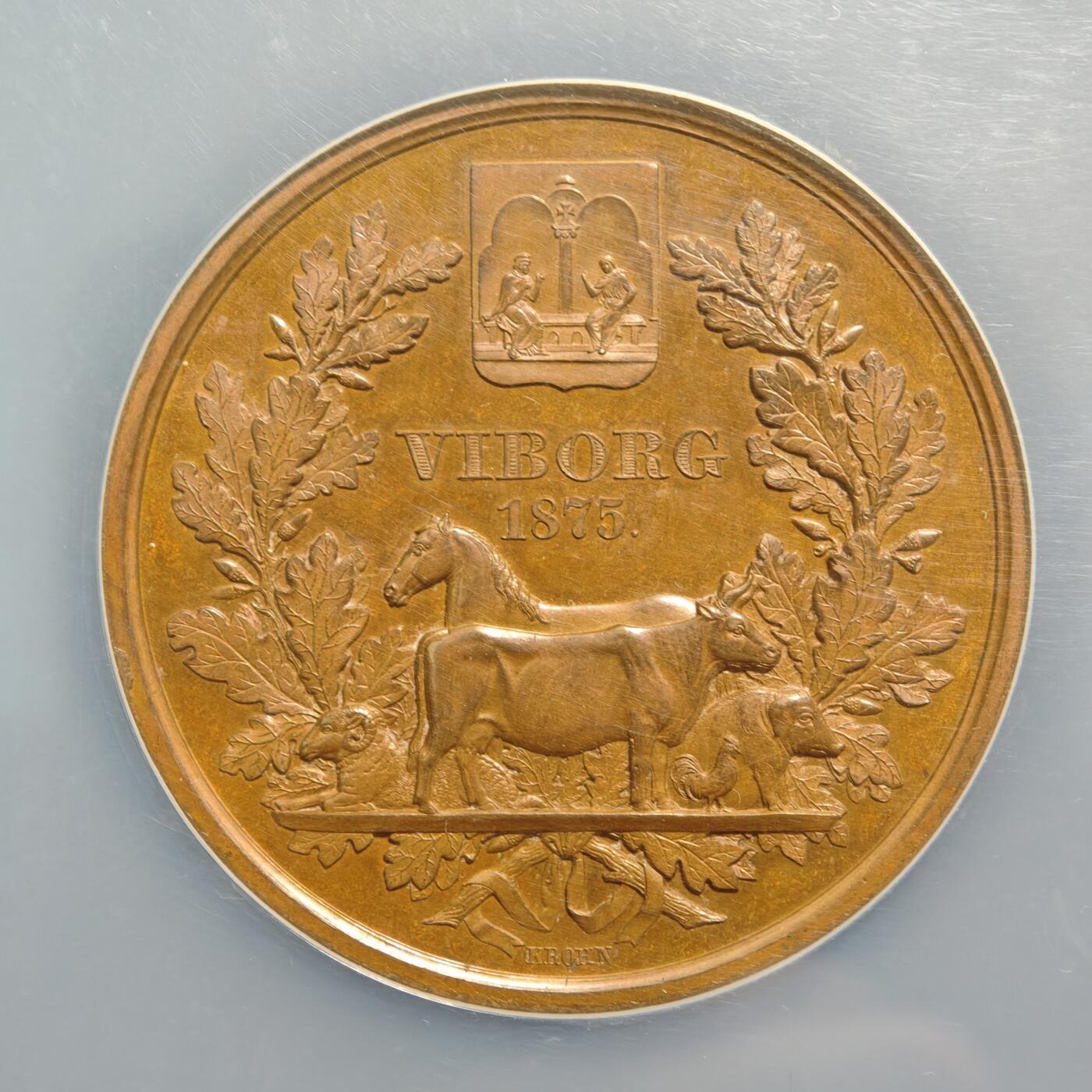 【德藏】世界币章拍卖第159期(元旦专场拍卖) 1875年 丹麦维堡全国农民代表大会48mm纪念大铜章 NGC MS64BN 立体感极强