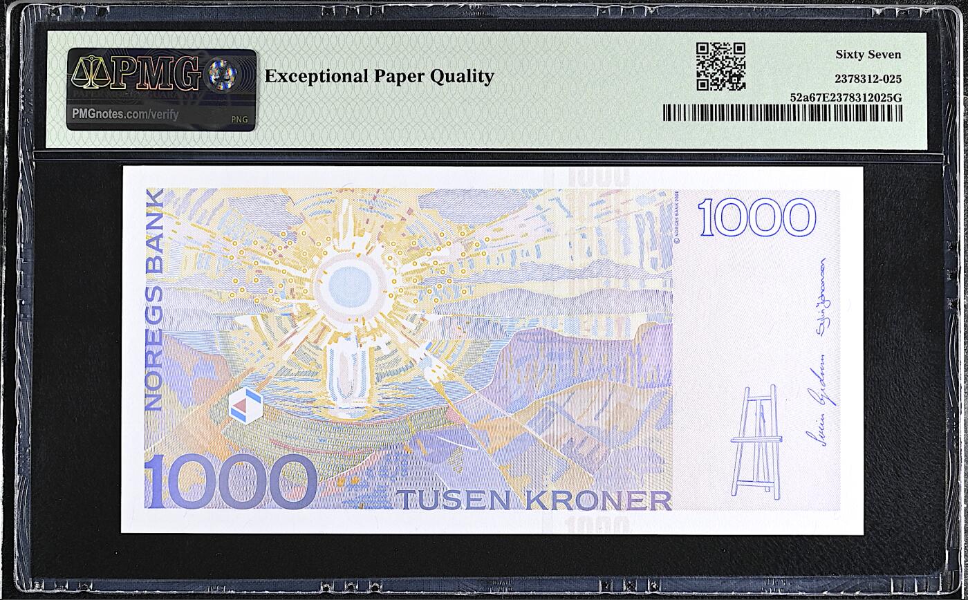 《艾美收藏》第226期-12.28周日外币精品场-蛇年收官 挪威1000克朗 PMG67E 2001年a版 蒙克 无4