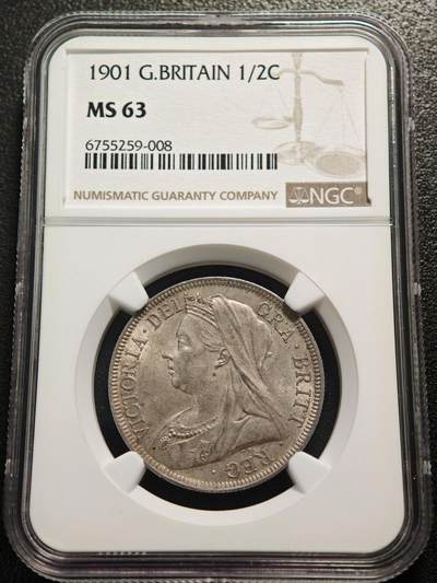 【德藏】世界币章拍卖第159期(元旦专场拍卖) - 1901年 英国维多利亚女王半克朗银币 NGC MS63 原味淡包浆 原光俱在