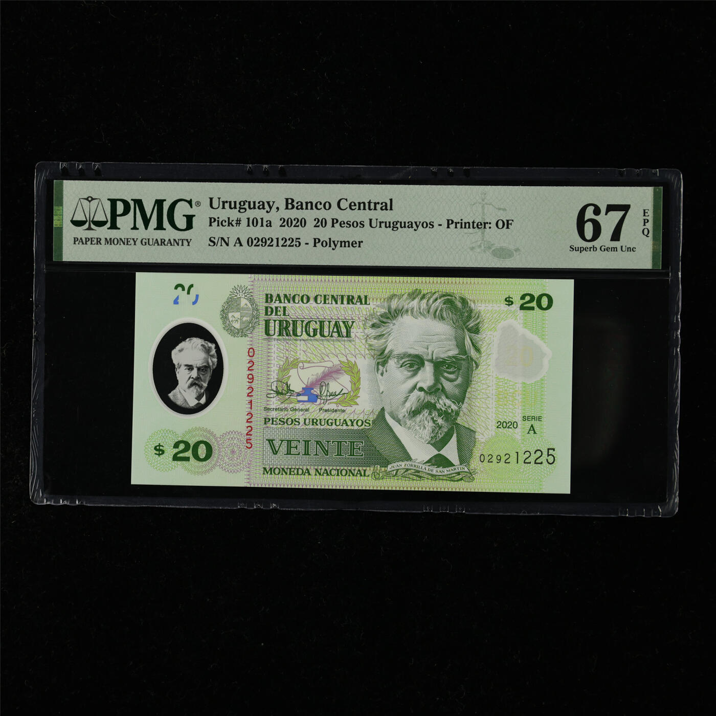 【亘邦集藏】第218期拍卖 2020年 乌拉圭20比索 PMG 67EPQ A 02921225